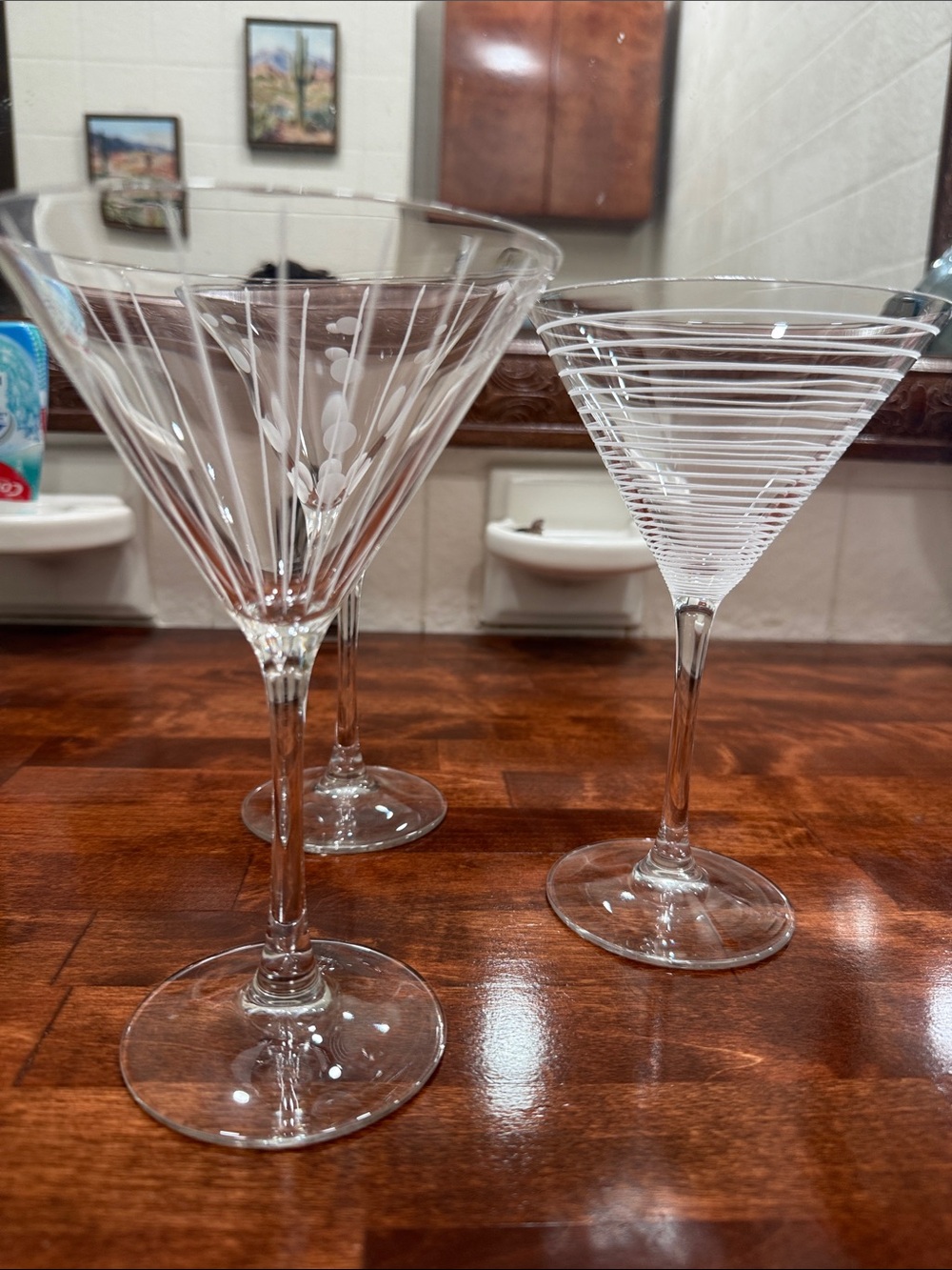 Crystal Etched Martini Glasses - Clear